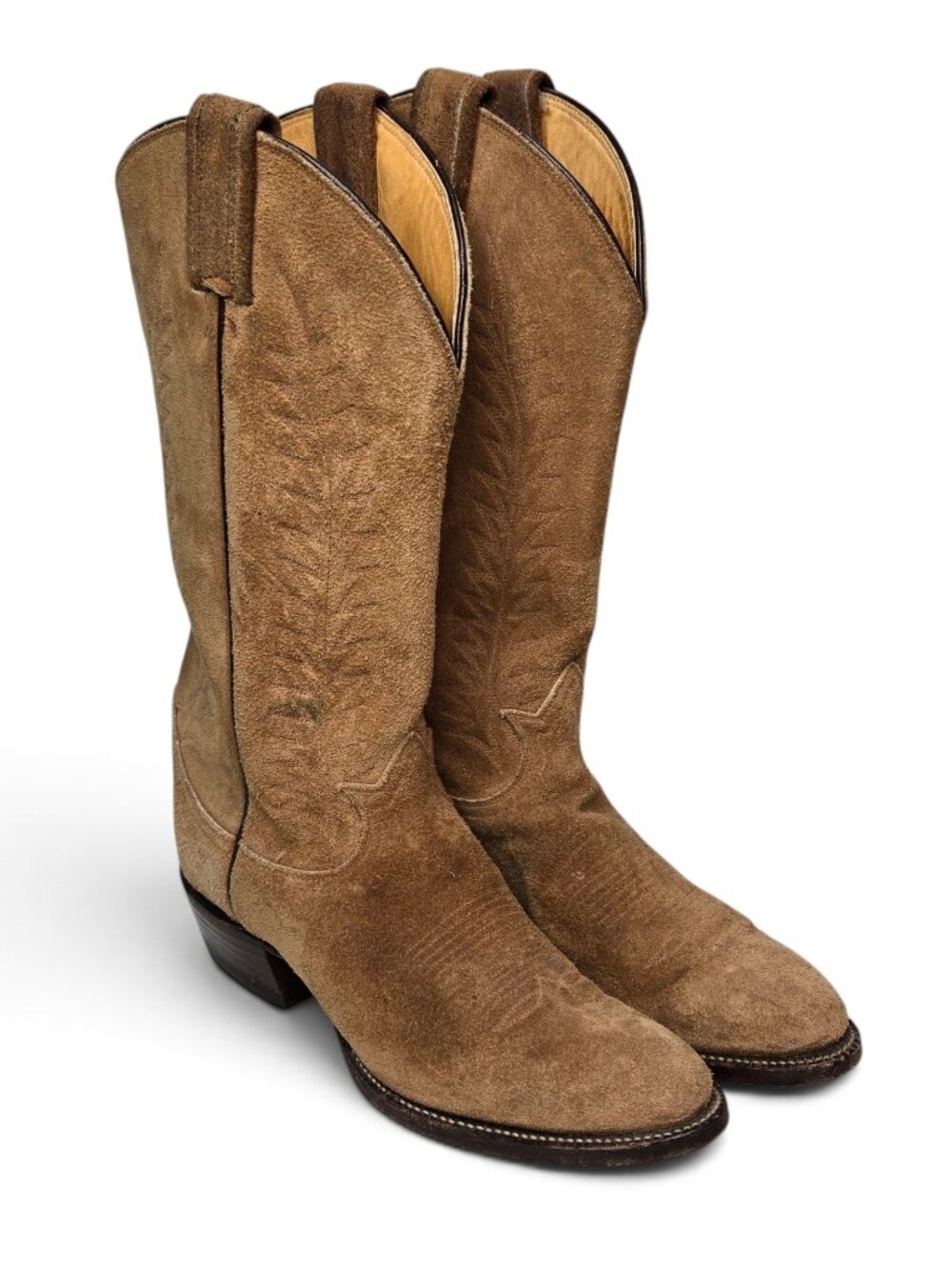 Vintage Tony Lama Suede Western Cowboy Boots Womens Tan Pointy Toe 7 Narrow